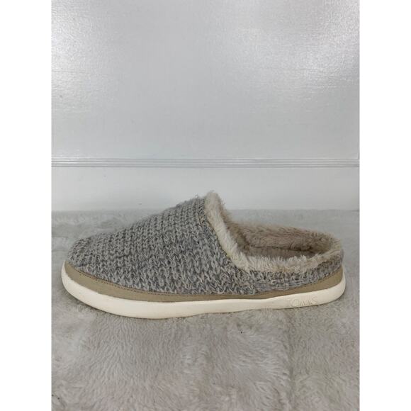 TOMS Knit Slip-On Slippers Gray With Faux Fur Lining Cozy & Comfortable womens 8 - Picture 6 of 9